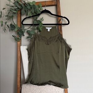 Nine West Olive Lace-Trim Silk Camisole